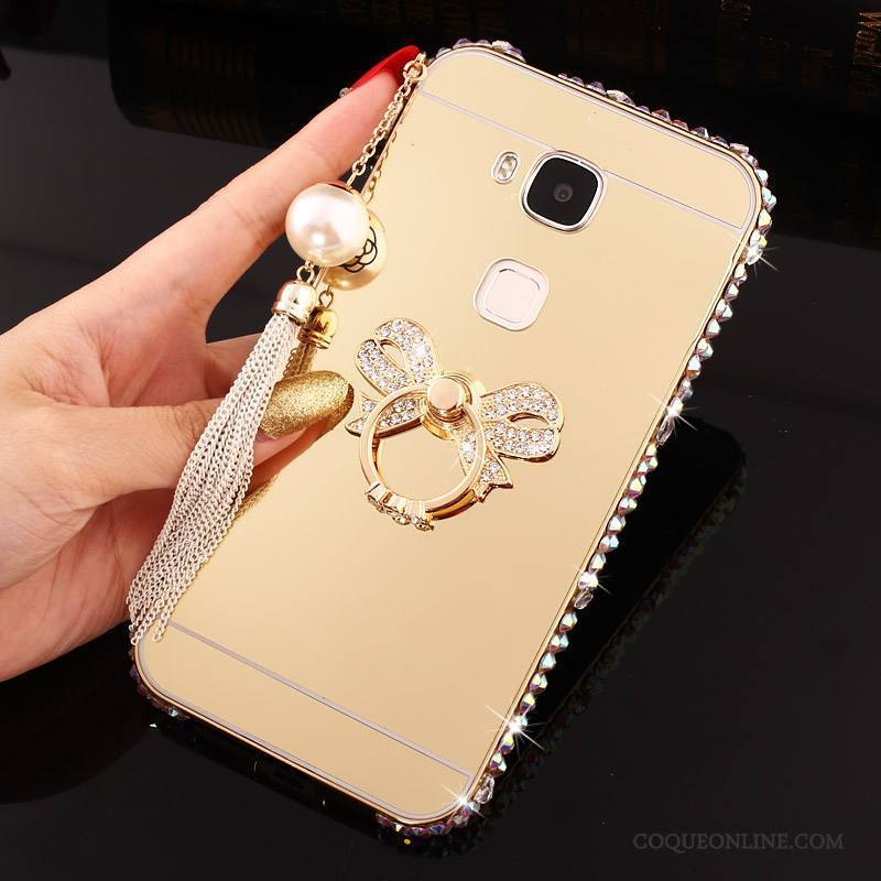 Huawei G7 Plus Coque De Téléphone Métal Incassable Border Strass Difficile Rose