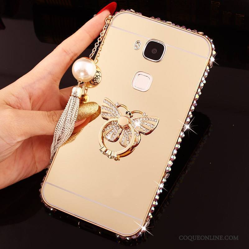 Huawei G7 Plus Coque De Téléphone Métal Incassable Border Strass Difficile Rose