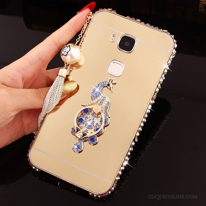 Huawei G7 Plus Coque De Téléphone Métal Incassable Border Strass Difficile Rose