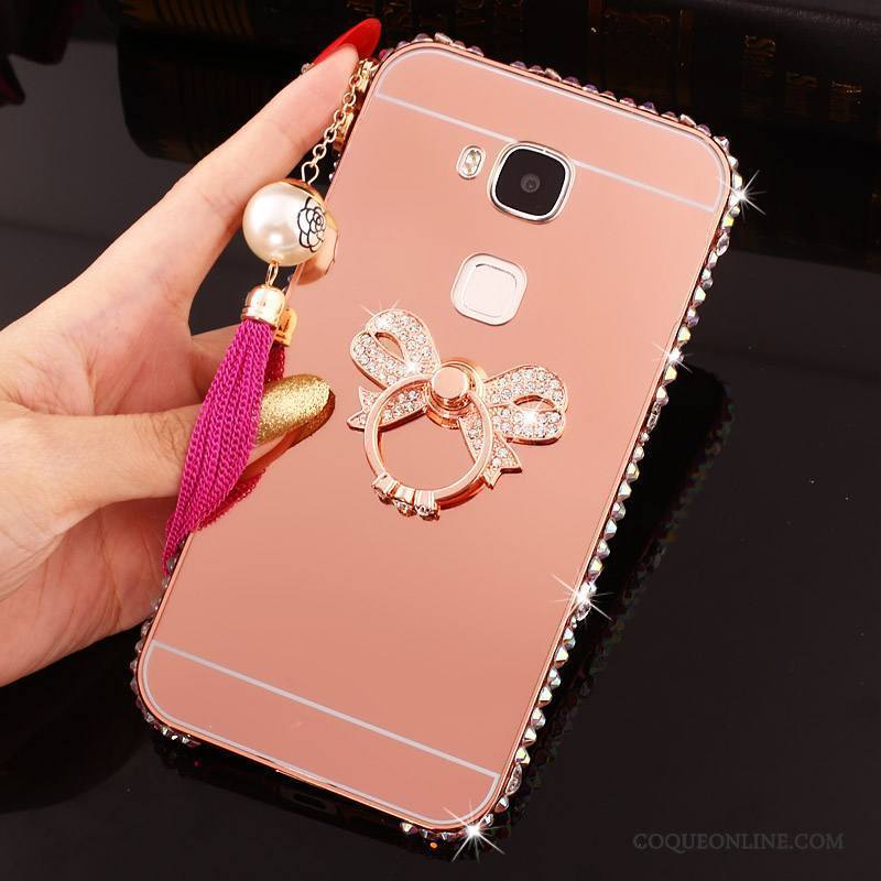 Huawei G7 Plus Coque De Téléphone Métal Incassable Border Strass Difficile Rose