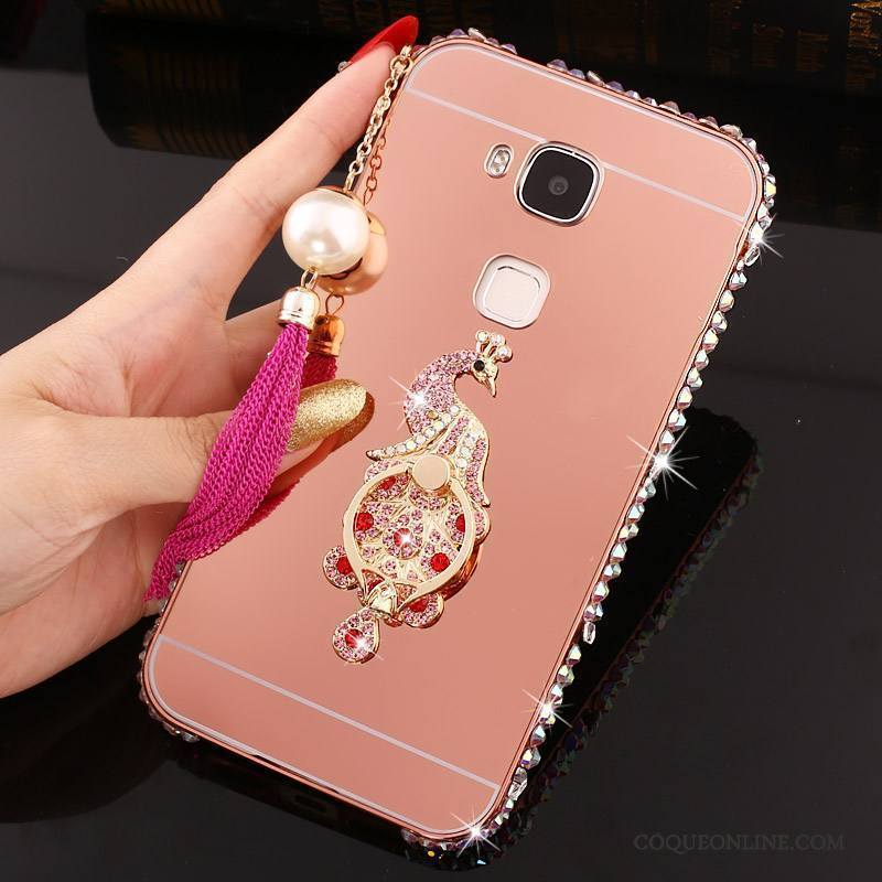 Huawei G7 Plus Coque De Téléphone Métal Incassable Border Strass Difficile Rose