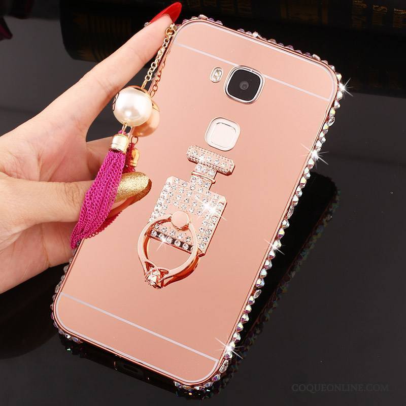 Huawei G7 Plus Coque De Téléphone Métal Incassable Border Strass Difficile Rose