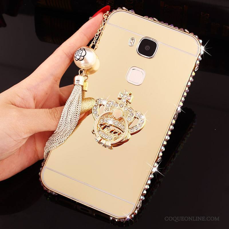 Huawei G7 Plus Coque De Téléphone Métal Incassable Border Strass Difficile Rose