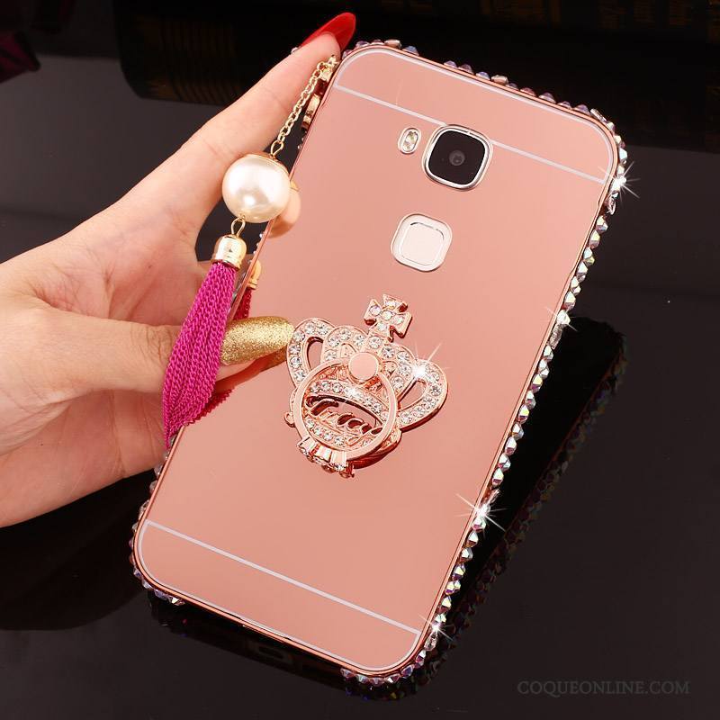 Huawei G7 Plus Coque De Téléphone Métal Incassable Border Strass Difficile Rose