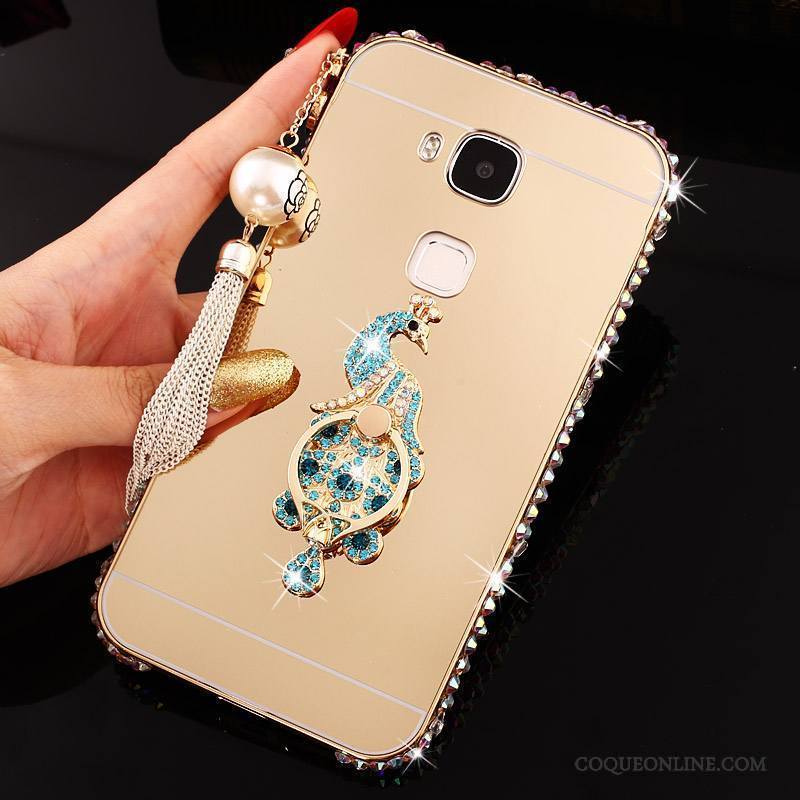 Huawei G7 Plus Coque De Téléphone Métal Incassable Border Strass Difficile Rose