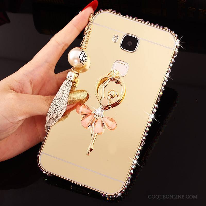 Huawei G7 Plus Coque De Téléphone Métal Incassable Border Strass Difficile Rose