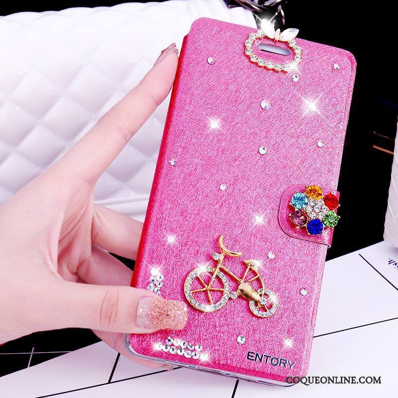 Huawei G7 Plus Coque De Téléphone Rose Incassable Étui Strass Étui En Cuir Clamshell