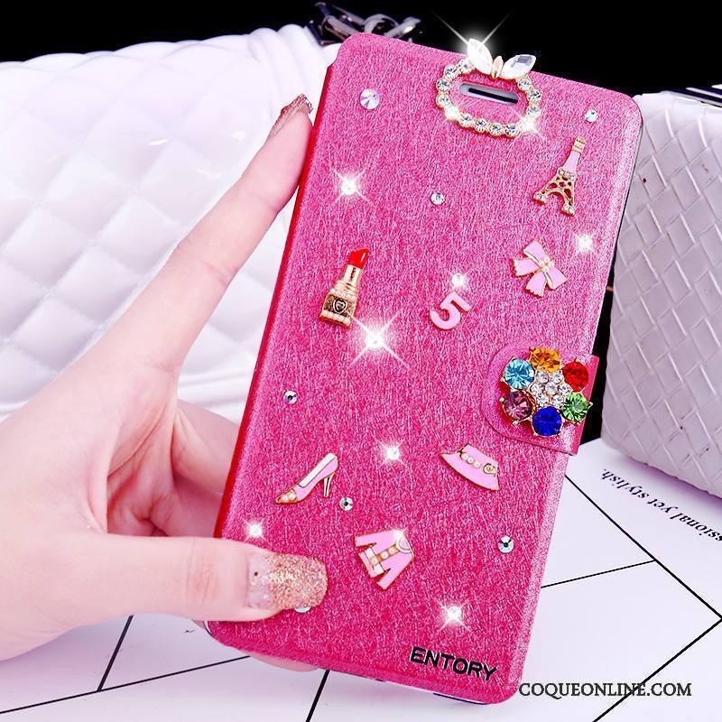 Huawei G7 Plus Coque De Téléphone Rose Incassable Étui Strass Étui En Cuir Clamshell