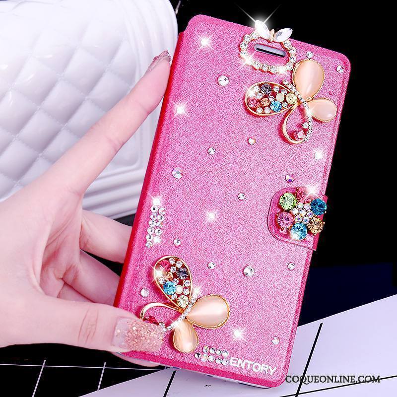 Huawei G7 Plus Coque De Téléphone Rose Incassable Étui Strass Étui En Cuir Clamshell