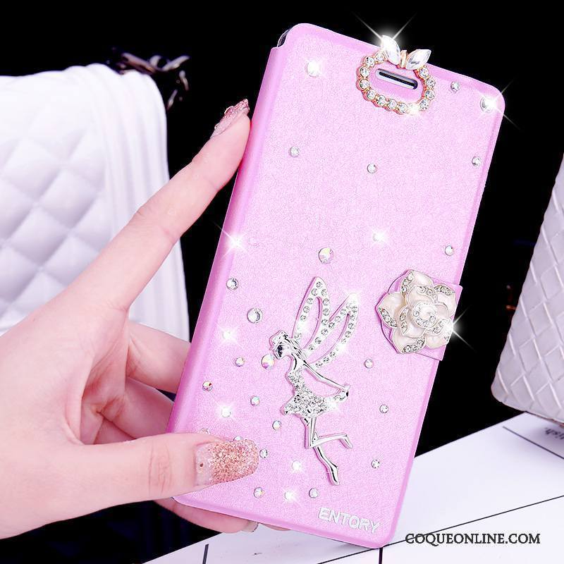 Huawei G7 Plus Coque De Téléphone Rose Incassable Étui Strass Étui En Cuir Clamshell