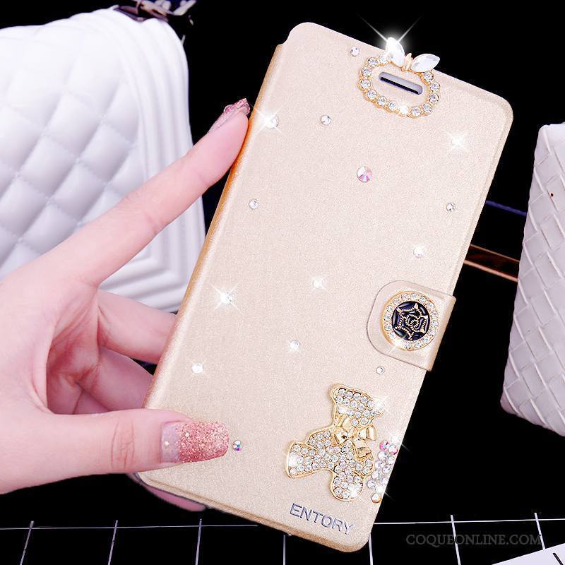 Huawei G7 Plus Coque De Téléphone Rose Incassable Étui Strass Étui En Cuir Clamshell