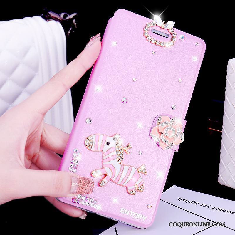 Huawei G7 Plus Coque De Téléphone Rose Incassable Étui Strass Étui En Cuir Clamshell