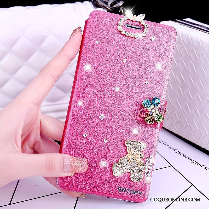 Huawei G7 Plus Coque De Téléphone Rose Incassable Étui Strass Étui En Cuir Clamshell