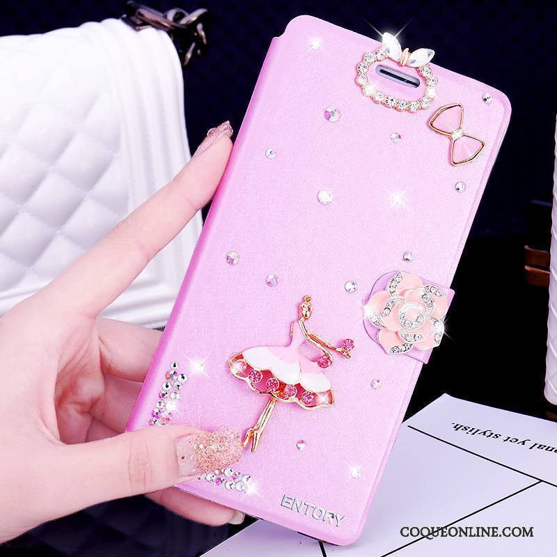 Huawei G7 Plus Coque De Téléphone Rose Incassable Étui Strass Étui En Cuir Clamshell