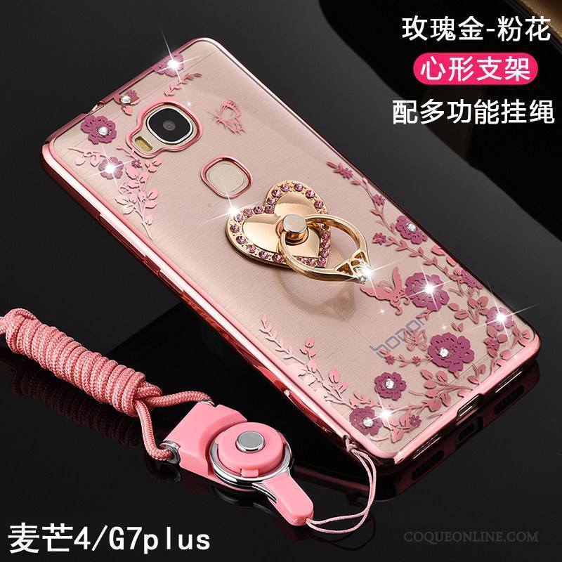 Huawei G7 Plus Coque Incassable Transparent Silicone Ornements Suspendus Protection Rose Tendance