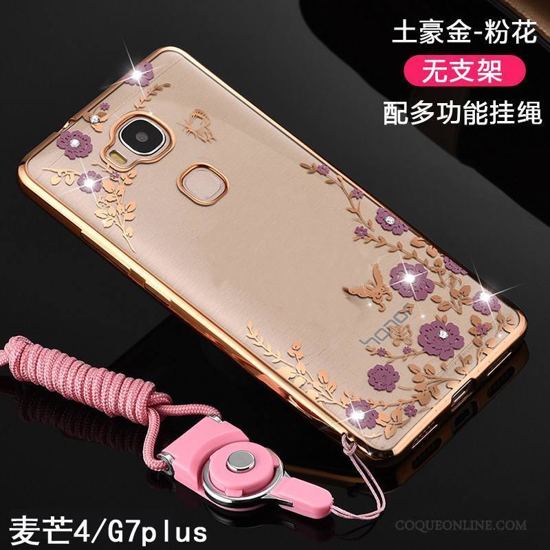 Huawei G7 Plus Coque Incassable Transparent Silicone Ornements Suspendus Protection Rose Tendance