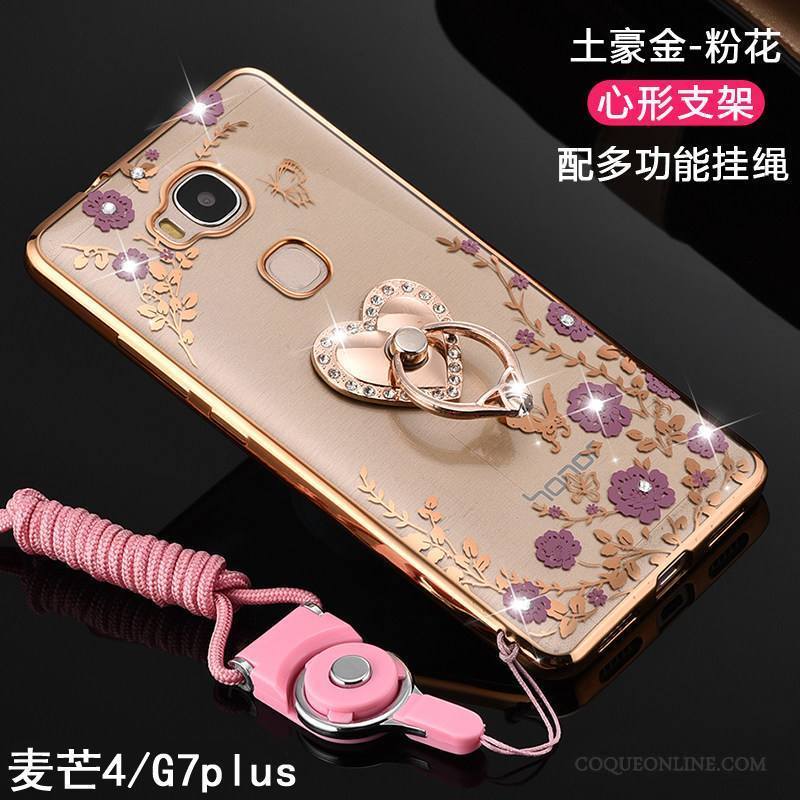 Huawei G7 Plus Coque Incassable Transparent Silicone Ornements Suspendus Protection Rose Tendance