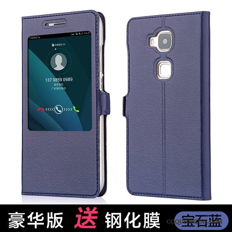 Huawei G7 Plus Coque Téléphone Portable Étui Étui En Cuir De Téléphone Bleu Clair Housse