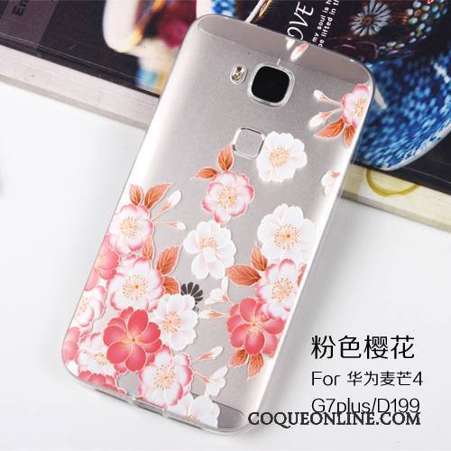 Huawei G7 Plus Coque Étui Protection Gaufrage Transparent Silicone Tout Compris Rose