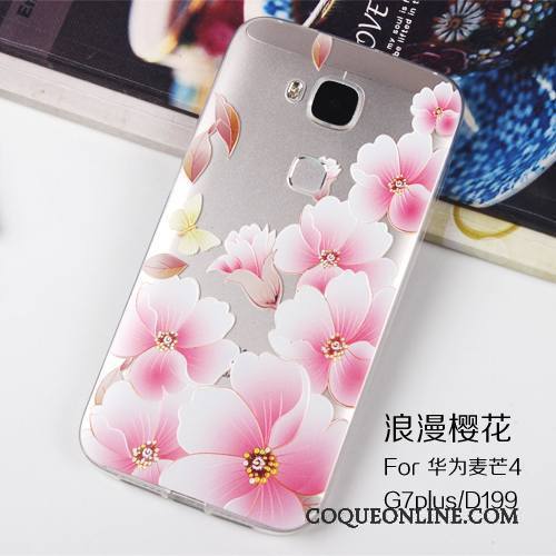 Huawei G7 Plus Coque Étui Protection Gaufrage Transparent Silicone Tout Compris Rose