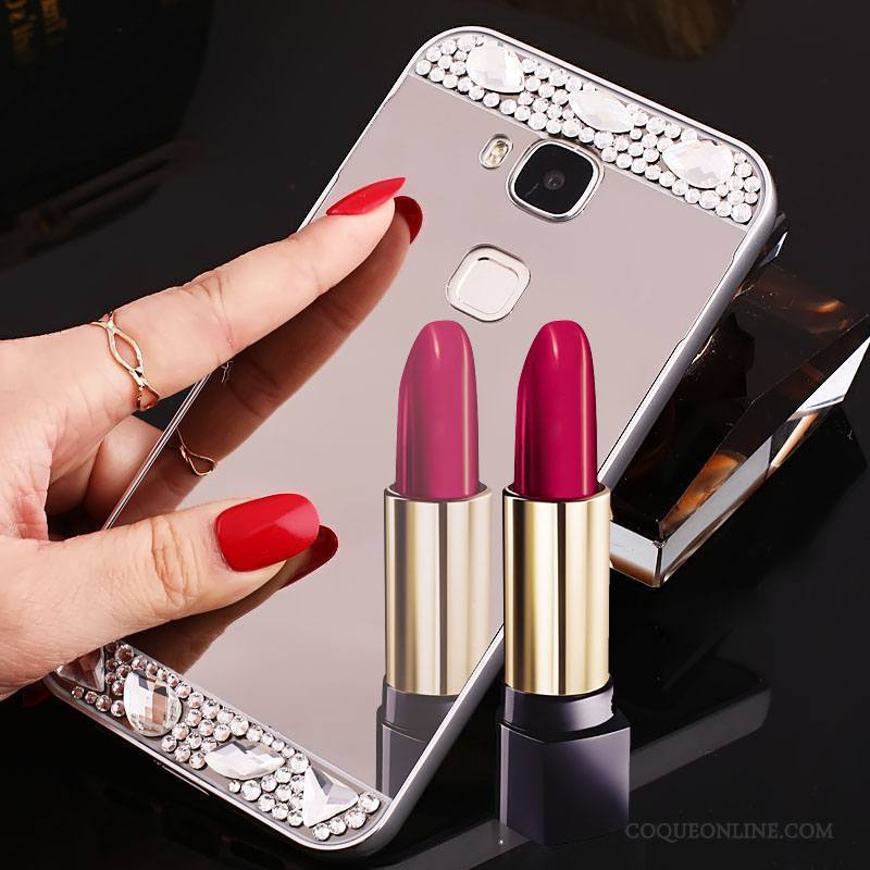 Huawei G7 Plus Étui Coque De Téléphone Miroir Strass Protection Border Métal