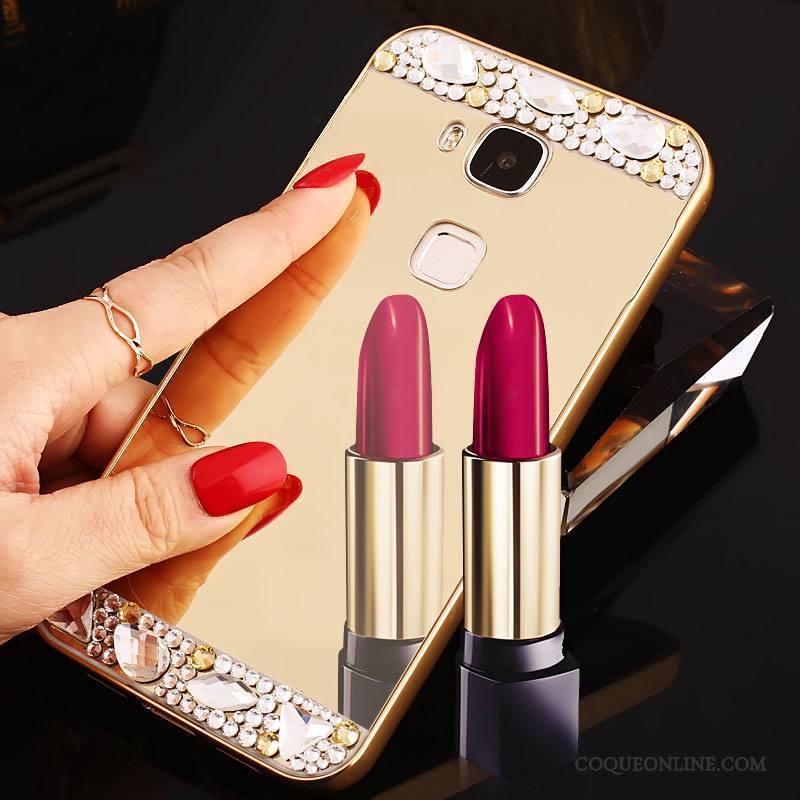 Huawei G7 Plus Étui Coque De Téléphone Miroir Strass Protection Border Métal