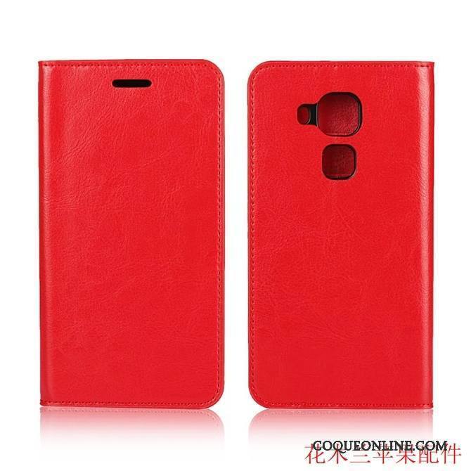 Huawei G9 Plus Clamshell Étui Cuir Véritable Étui En Cuir Coque De Téléphone Rouge Incassable