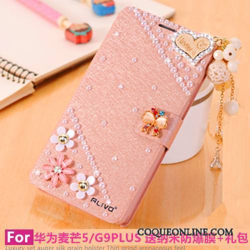 Huawei G9 Plus Coque De Téléphone Tendance Étui En Cuir Bleu Clair Incassable Strass Protection