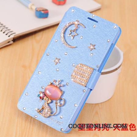 Huawei G9 Plus Coque De Téléphone Tendance Étui En Cuir Bleu Clair Incassable Strass Protection