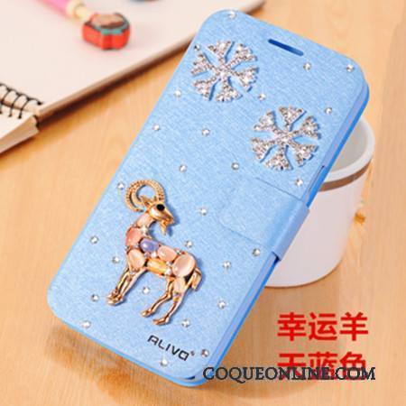 Huawei G9 Plus Coque De Téléphone Tendance Étui En Cuir Bleu Clair Incassable Strass Protection