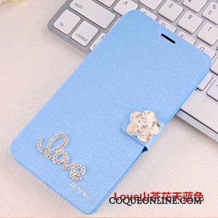 Huawei G9 Plus Coque De Téléphone Tendance Étui En Cuir Bleu Clair Incassable Strass Protection