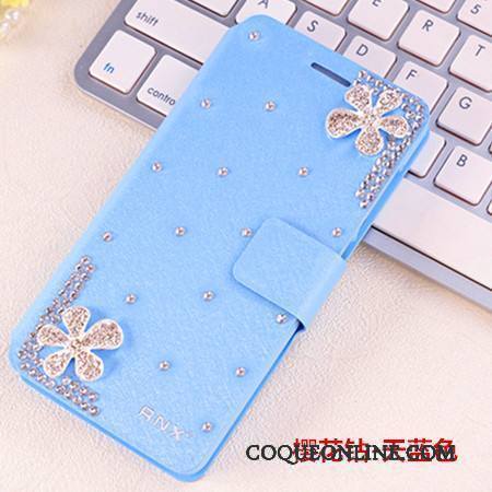 Huawei G9 Plus Coque De Téléphone Tendance Étui En Cuir Bleu Clair Incassable Strass Protection