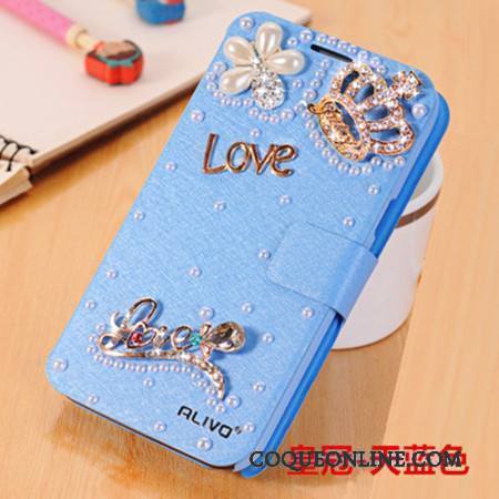 Huawei G9 Plus Coque De Téléphone Tendance Étui En Cuir Bleu Clair Incassable Strass Protection