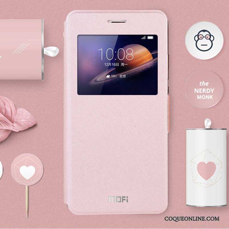 Huawei G9 Plus Rouge Clamshell Étui En Cuir Protection Rose Coque De Téléphone Incassable