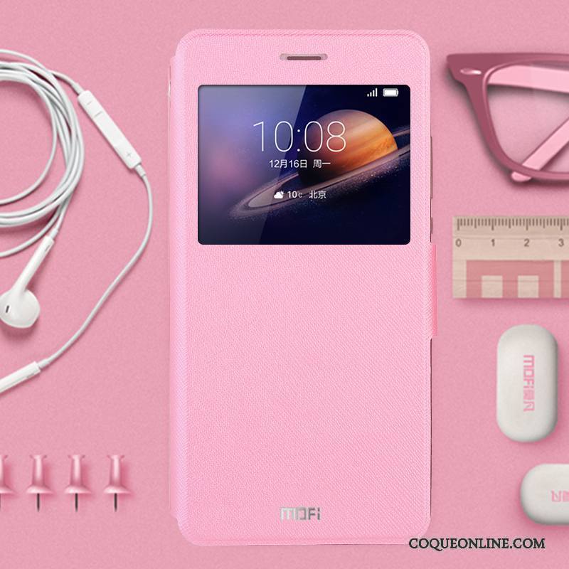 Huawei G9 Plus Rouge Clamshell Étui En Cuir Protection Rose Coque De Téléphone Incassable