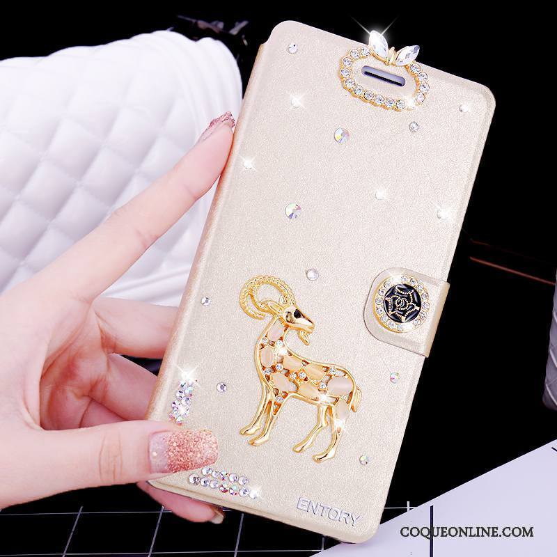 Huawei G9 Plus Étui En Cuir Clamshell Rose Incassable Incruster Strass Coque De Téléphone