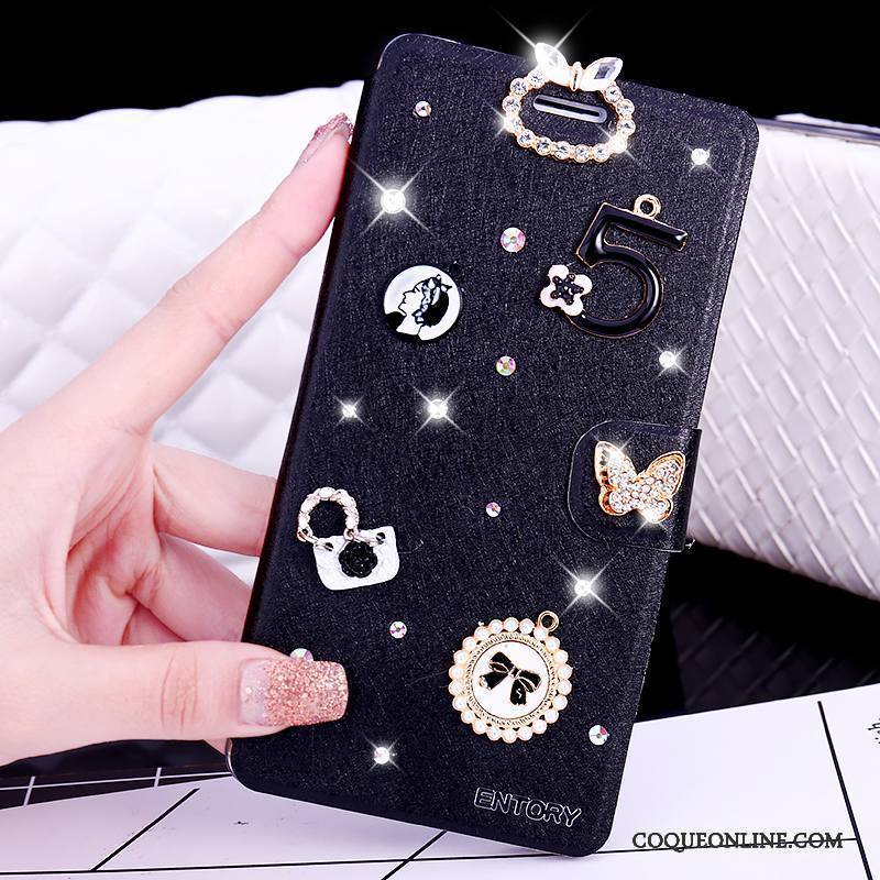 Huawei G9 Plus Étui En Cuir Clamshell Rose Incassable Incruster Strass Coque De Téléphone