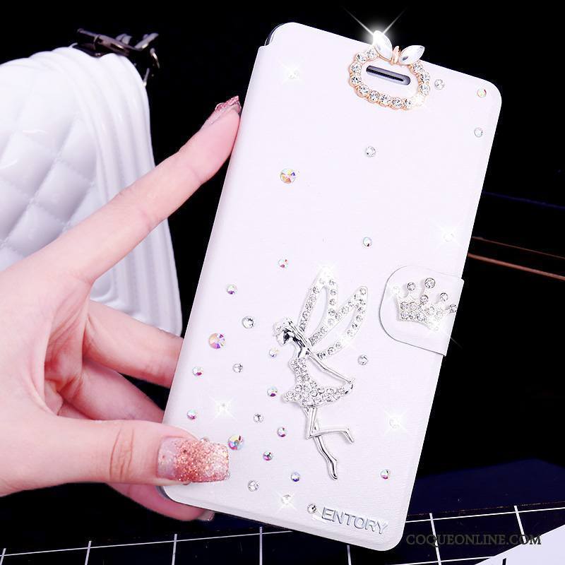 Huawei G9 Plus Étui En Cuir Clamshell Rose Incassable Incruster Strass Coque De Téléphone