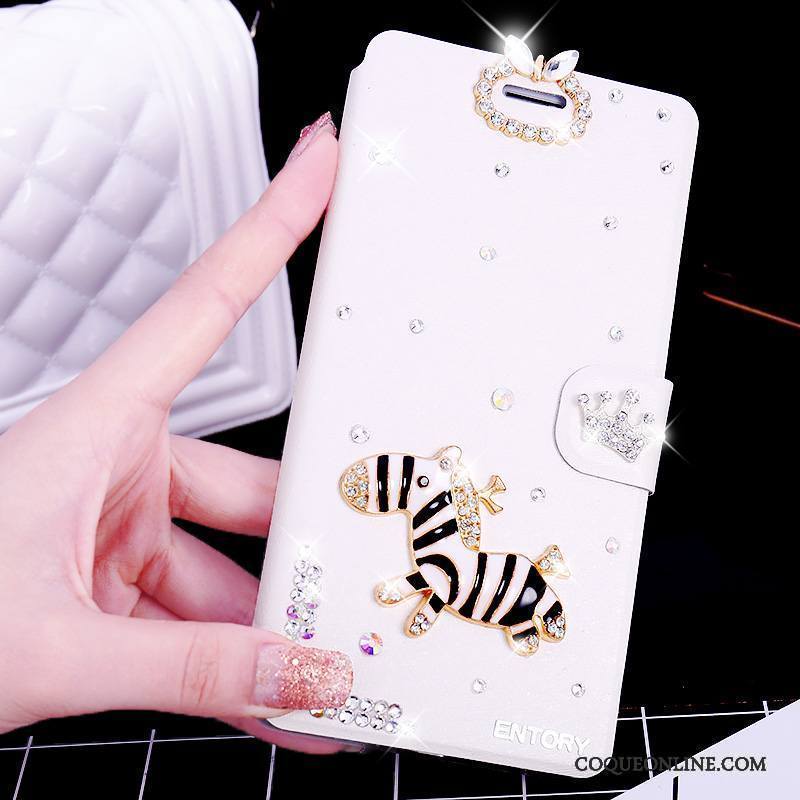 Huawei G9 Plus Étui En Cuir Clamshell Rose Incassable Incruster Strass Coque De Téléphone