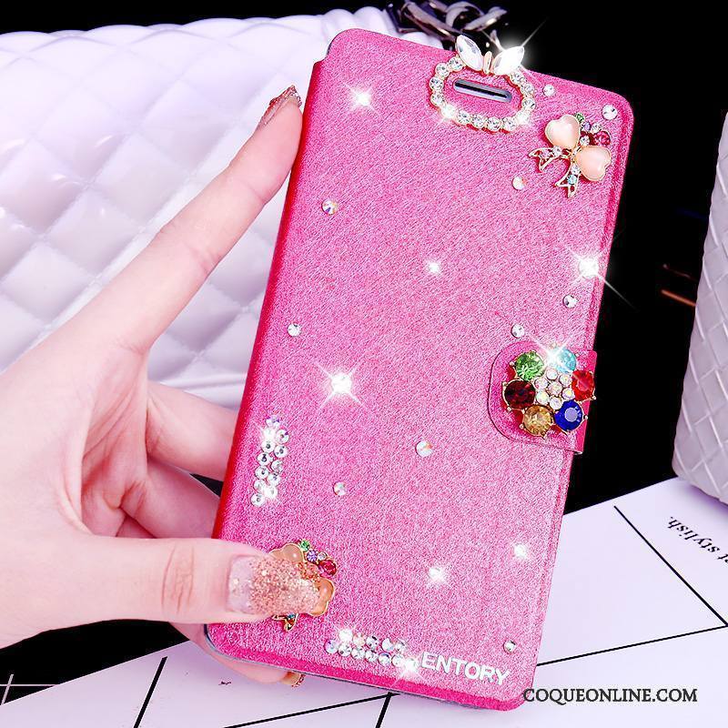 Huawei G9 Plus Étui En Cuir Clamshell Rose Incassable Incruster Strass Coque De Téléphone