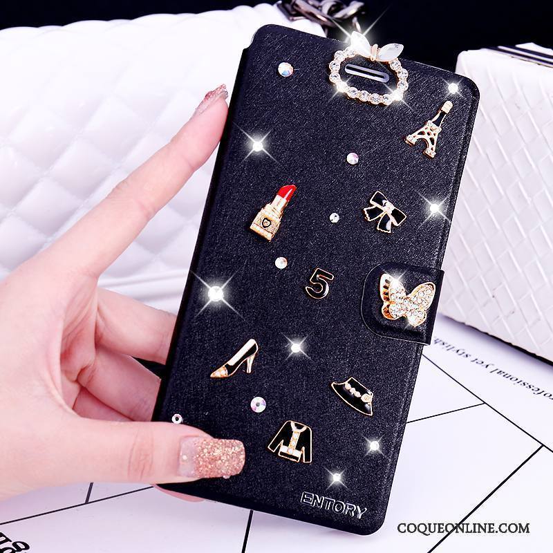 Huawei G9 Plus Étui En Cuir Clamshell Rose Incassable Incruster Strass Coque De Téléphone