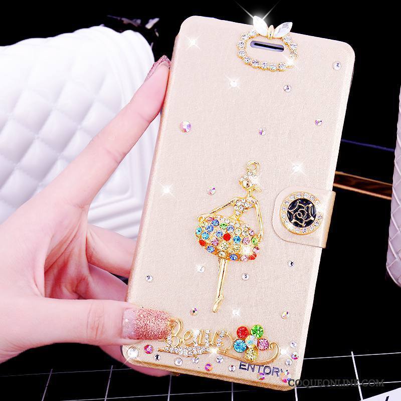 Huawei G9 Plus Étui En Cuir Clamshell Rose Incassable Incruster Strass Coque De Téléphone