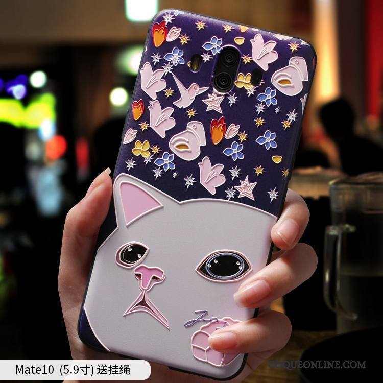 Huawei Mate 10 Coque Charmant Dessin Animé Incassable Fluide Doux Étui Violet Silicone