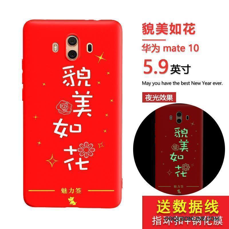 Huawei Mate 10 Coque De Téléphone Silicone Lumineuses Incassable Rouge Étui Tout Compris