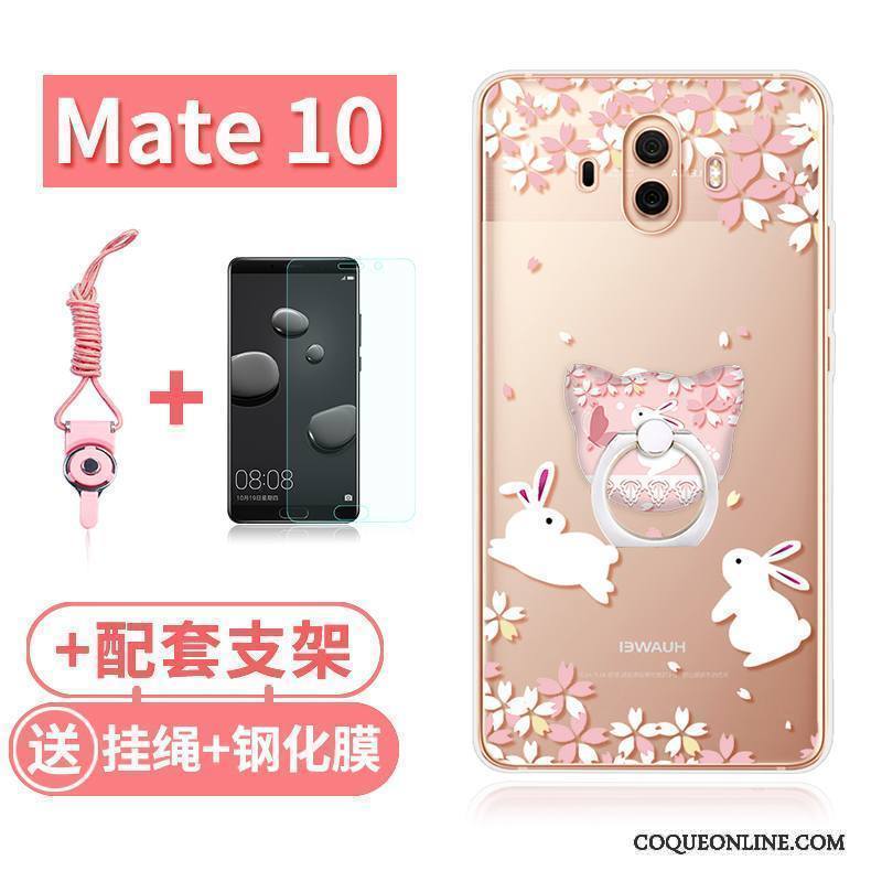 Huawei Mate 10 Coque Silicone Tout Compris Rose Transparent Lapin Étui