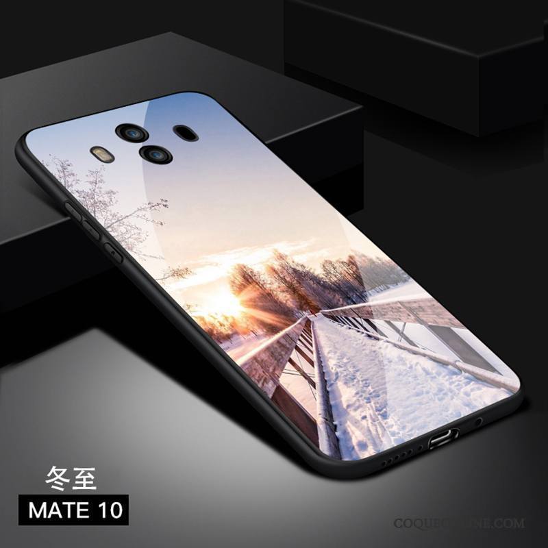 Huawei Mate 10 Coque Tendance Tout Compris Protection Blanc Verre Incassable Étui