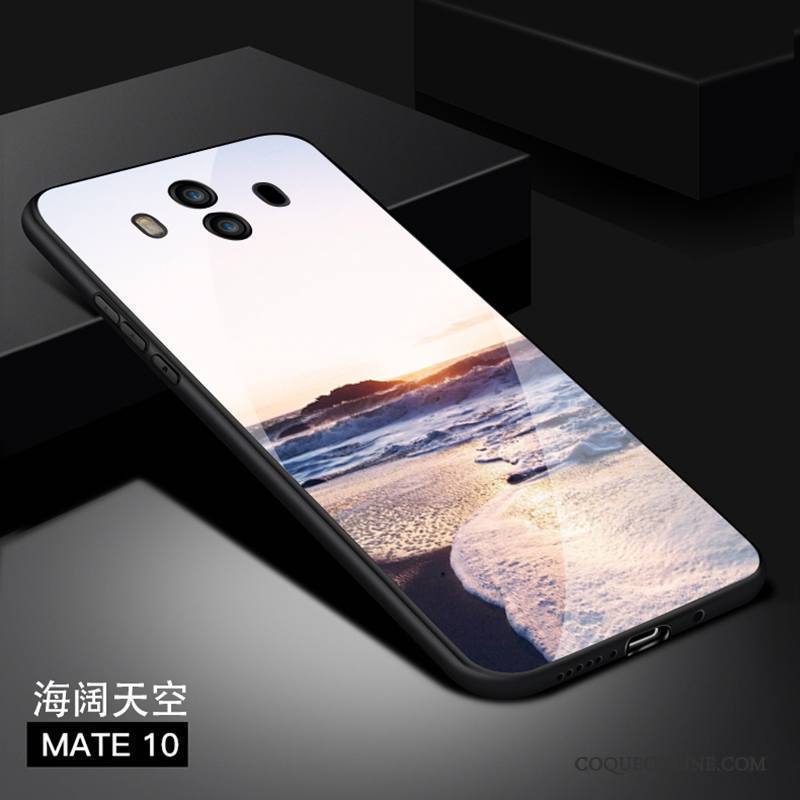 Huawei Mate 10 Coque Tendance Tout Compris Protection Blanc Verre Incassable Étui