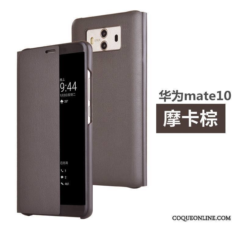 Huawei Mate 10 Gris Étui En Cuir Protection Coque De Téléphone Clamshell