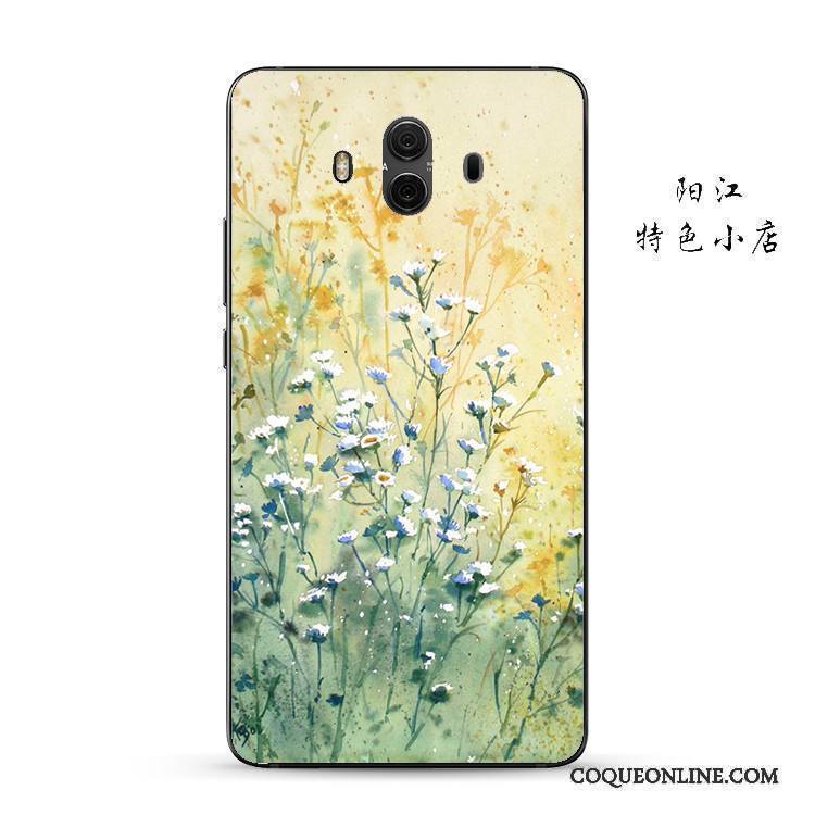 Huawei Mate 10 Incassable Business Gaufrage Jaune Coque De Téléphone Pétale Protection