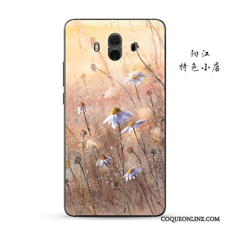 Huawei Mate 10 Incassable Business Gaufrage Jaune Coque De Téléphone Pétale Protection